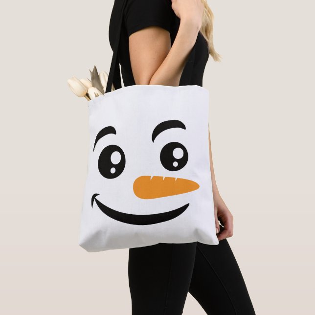 Smiling Snowman Face Tote Bag (Close Up)
