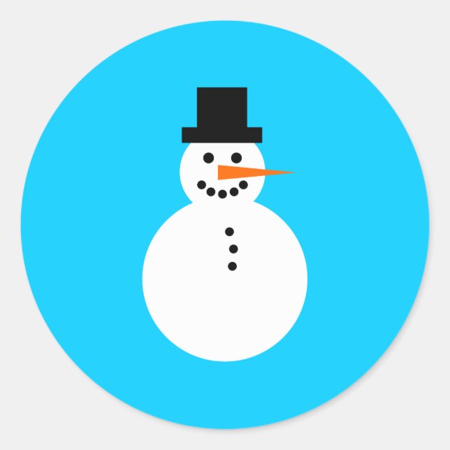 Smiling Snowman on Sky Blue Winter Christmas Classic Round Sticker (Front)
