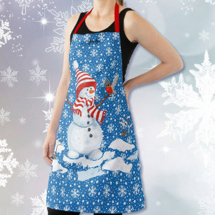 Smiling Snowman Personalise Name Christmas Gift Apron