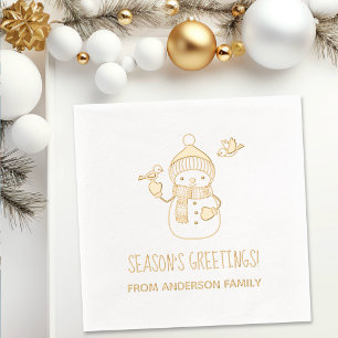 Smiling Snowman Seasons Greetings Foil Napkins