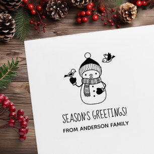 Smiling Snowman Seasons Greetings Rubber Stamp