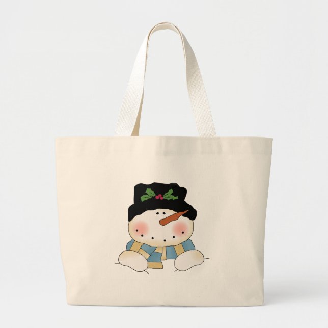 Smiling  Snowman Tshirts and Gifts Large Tote Bag (Front)