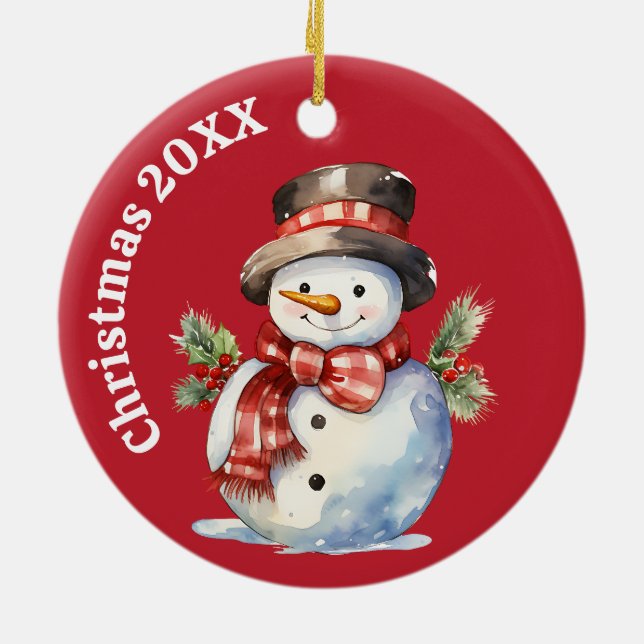 Smiling Snowman Vintage Christmas Ornament - Year (Back)