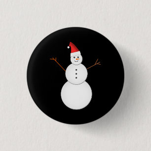 Smiling Snowman Wearing A Red Christmas Santa Hat 3 Cm Round Badge