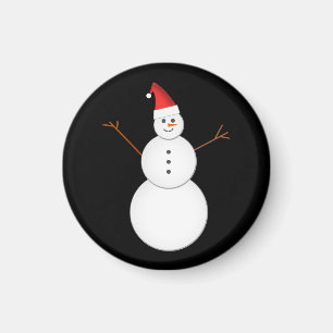 Smiling Snowman Wearing A Red Christmas Santa Hat Magnet