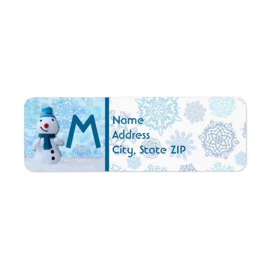 Smiling Snowman with Blue Scarf and Red Nose Return Address Label