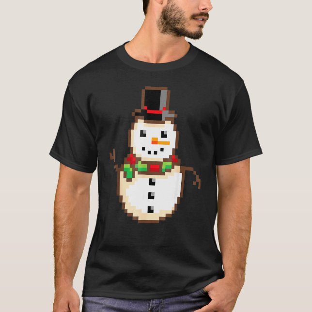 Smiling Snowman Xmas Retro 8 Bit Pixel T-Shirt (Front)