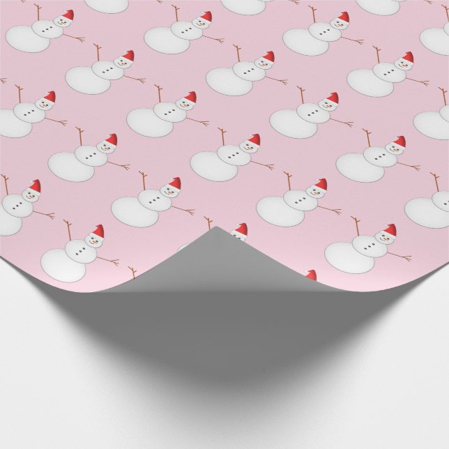 Smiling Snowmen Wearing Santa Hats Wrapping Paper (Corner)
