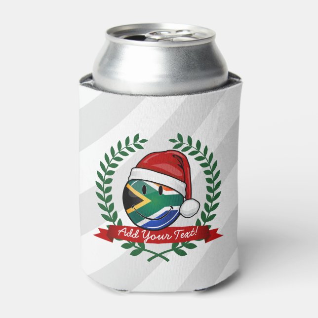 Smiling South African Flag Christmas Style Can Cooler (Can Front)
