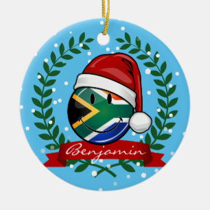 Smiling South African Flag Christmas Style Ceramic Tree Decoration