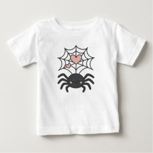 Smiling Spider Weaving a Heart Web Cute Halloween Baby T-Shirt