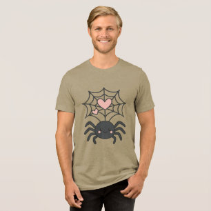 Smiling Spider Weaving a Heart Web Cute Halloween Tri-Blend Shirt