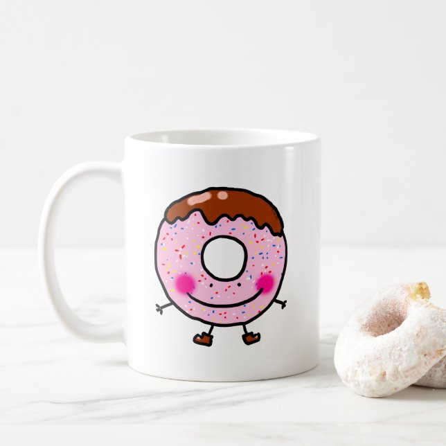 Smiling Sprinkle Donut Character Art Coffee Mug (With Donut)