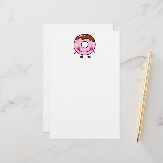 Smiling Sprinkle Donut Character Art Stationery (Front/Back In Situ)