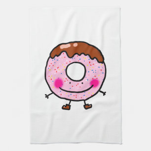 Smiling Sprinkle Donut Character Art Tea Towel