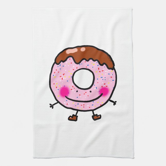 Smiling Sprinkle Donut Character Art Tea Towel (Vertical)