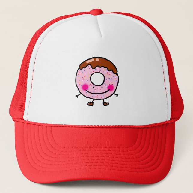 Smiling Sprinkle Donut Character Art Trucker Hat (Front)