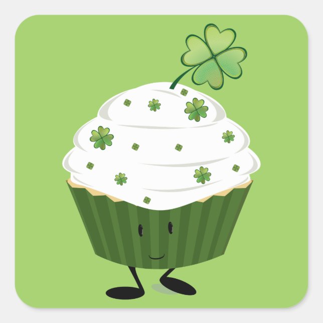 Smiling St. Patrick's day cupcake Square Sticker (Front)
