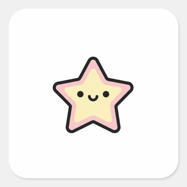 Smiling Star – Cute Kawaii Illustration Square Sticker (Front)