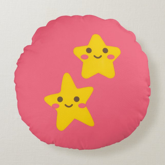 Smiling Stars Round Pillow (Front)