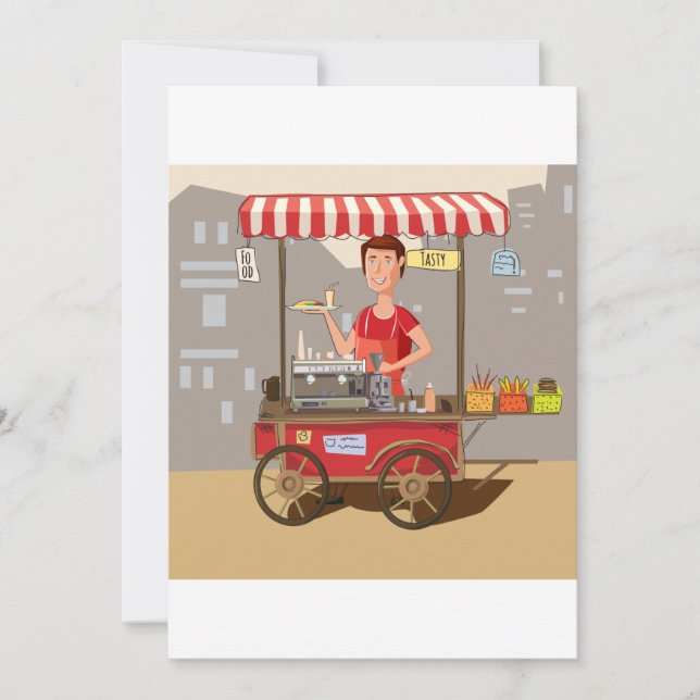 Smiling Street Food Vendor Colorful Food Cart Invitation (Front)
