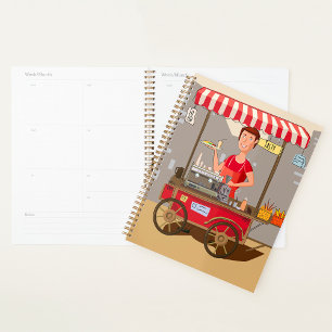 Smiling Street Food Vendor Colorful Food Cart Planner