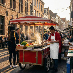 Smiling Street Food Vendor Colorful Food Cart Standard Apron