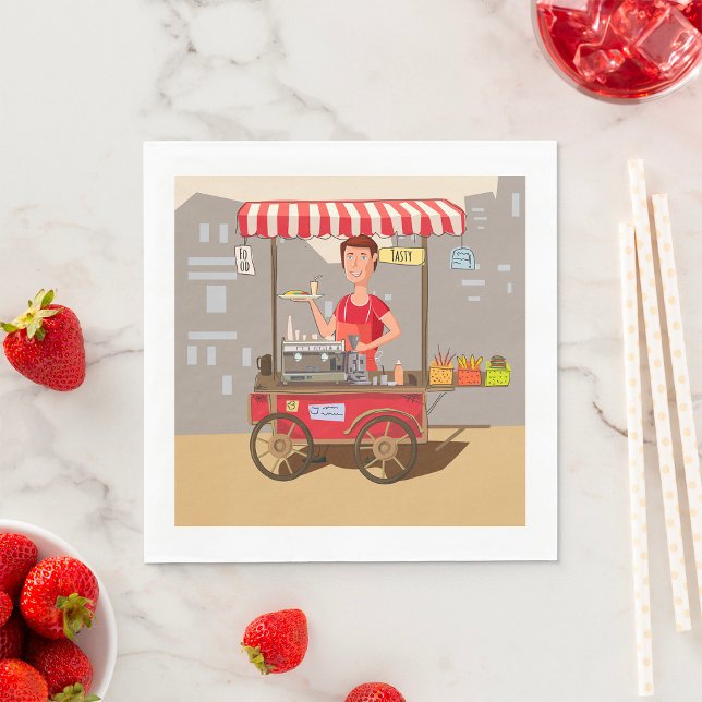 Smiling Street Food Vendor Colourful Food Cart Napkin (Creator Uploaded)