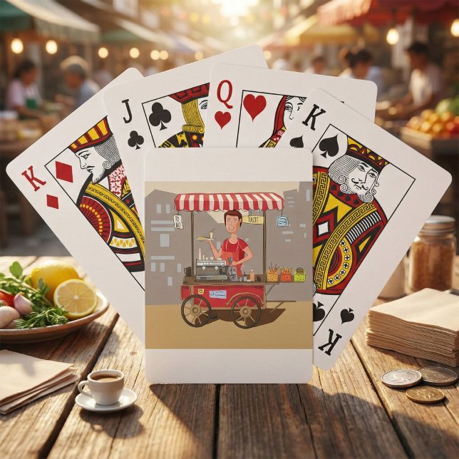 Smiling Street Food Vendor Colourful Food Cart Playing Cards (Creator Uploaded)