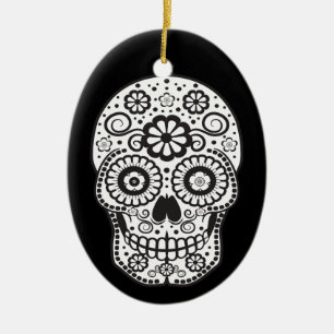 Smiling Sugar Skull Ceramic Tree Decoration