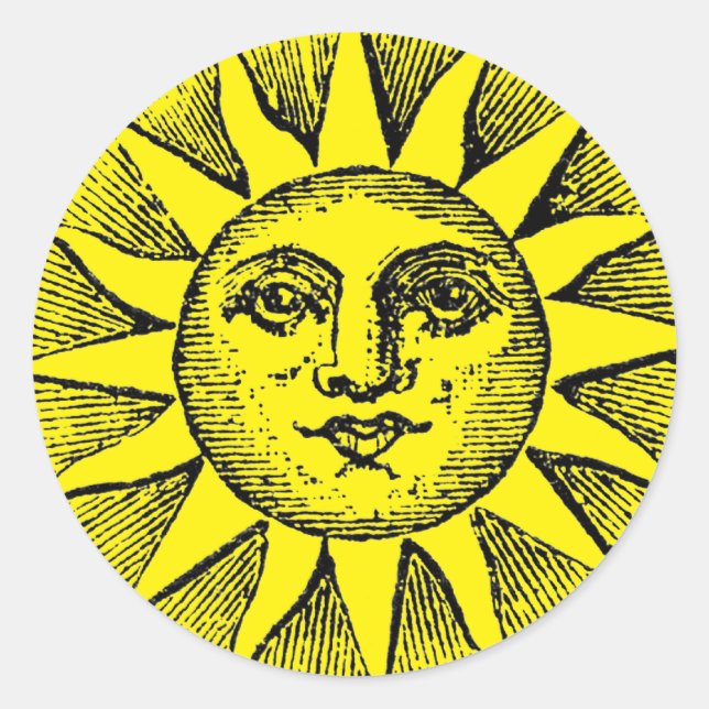 Smiling sun classic round sticker (Front)