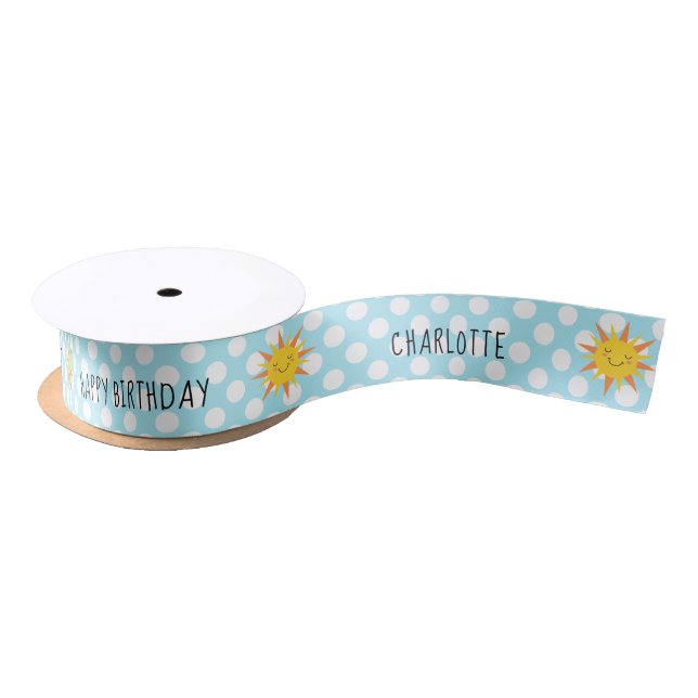 Smiling Sun Compass Happy Birthday Party Satin Ribbon (Spool)