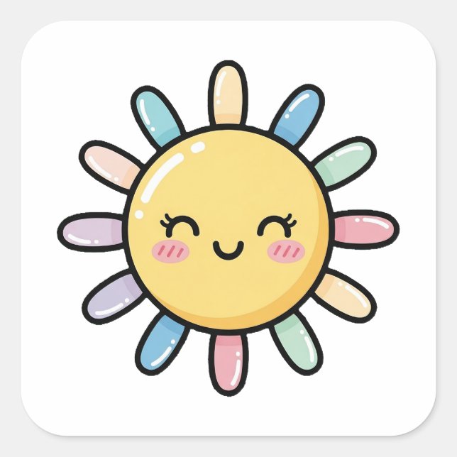 Smiling Sun – Cute Whimsical Illustration Square Sticker (Front)
