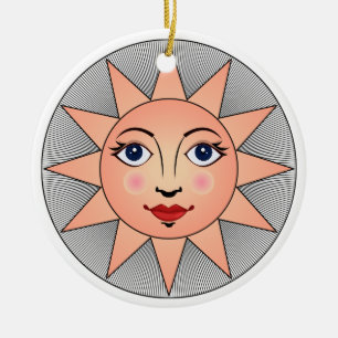 Smiling Sun Face Astronomy Symbol Ceramic Tree Decoration