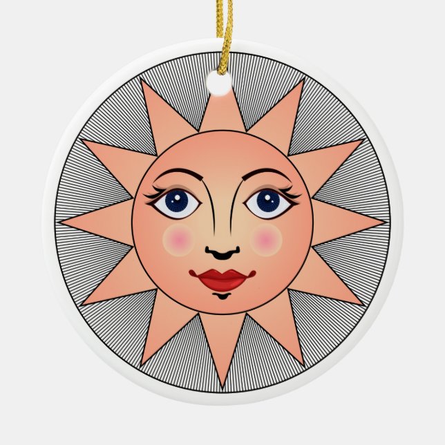 Smiling Sun Face | Astronomy Symbol Ceramic Tree Decoration (Front)