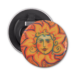 Smiling Sun, Fairytale Fantasy Art, Orange Yellow Bottle Opener