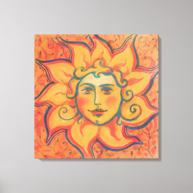 Smiling Sun, Fairytale Fantasy Art, Orange Yellow Canvas Print (Front)