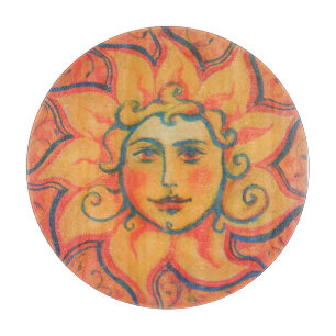 Smiling Sun, Fairytale Fantasy Art, Orange Yellow Cutting Board