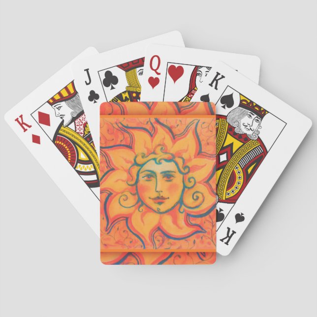 Smiling Sun, Fairytale Fantasy Art, Orange Yellow Playing Cards (Back)