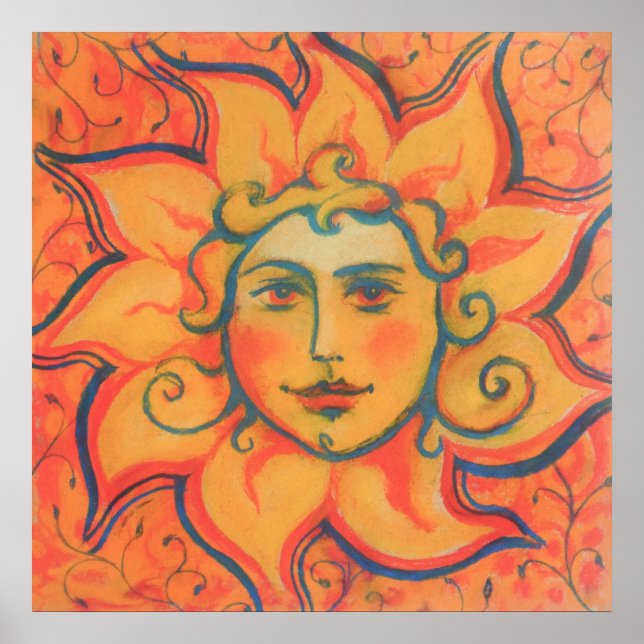 Smiling Sun, Fairytale Fantasy Art, Orange Yellow Poster (Front)