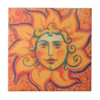 Smiling Sun, Fairytale Fantasy Art, Orange Yellow Tile