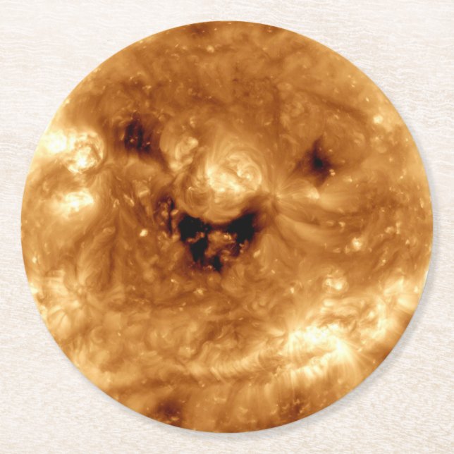 Smiling Sun From NASA Solar Observator Round Paper Coaster (Front)