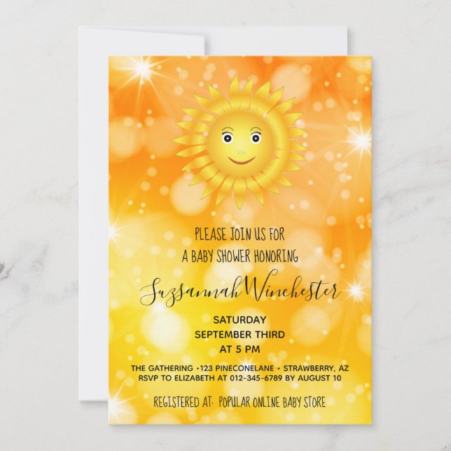 Smiling Sun Gender Neutral Custom Baby Shower Invitation (Front)