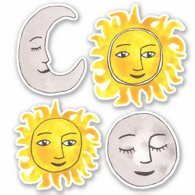 Smiling Sun & Moon Stickers (Front)