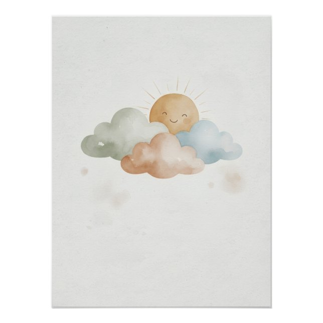 Smiling Sun Poster with Clouds/Cute Room Decor (Front)