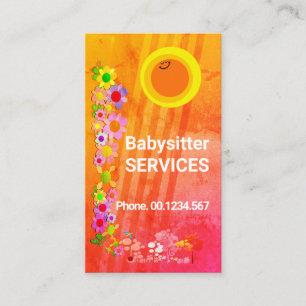 Smiling Sun Rays Colourful Flowers Daycare Nanny Business Card