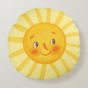 Smiling Sun Round Pillow   Cute Baby Nursery Decor