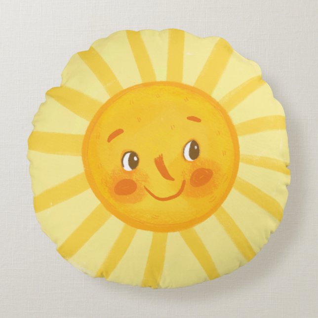 Smiling Sun Round Pillow | Cute Baby Nursery Decor (Front)
