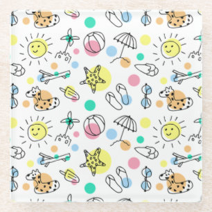 Smiling Sun Summer Fun Cute Glass Coaster