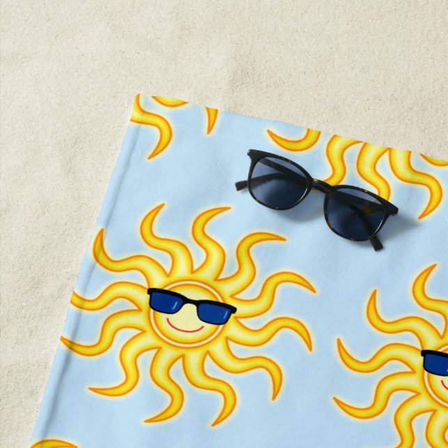 Smiling Sun Wearing Sunglasses Beach Towel (In Situ)